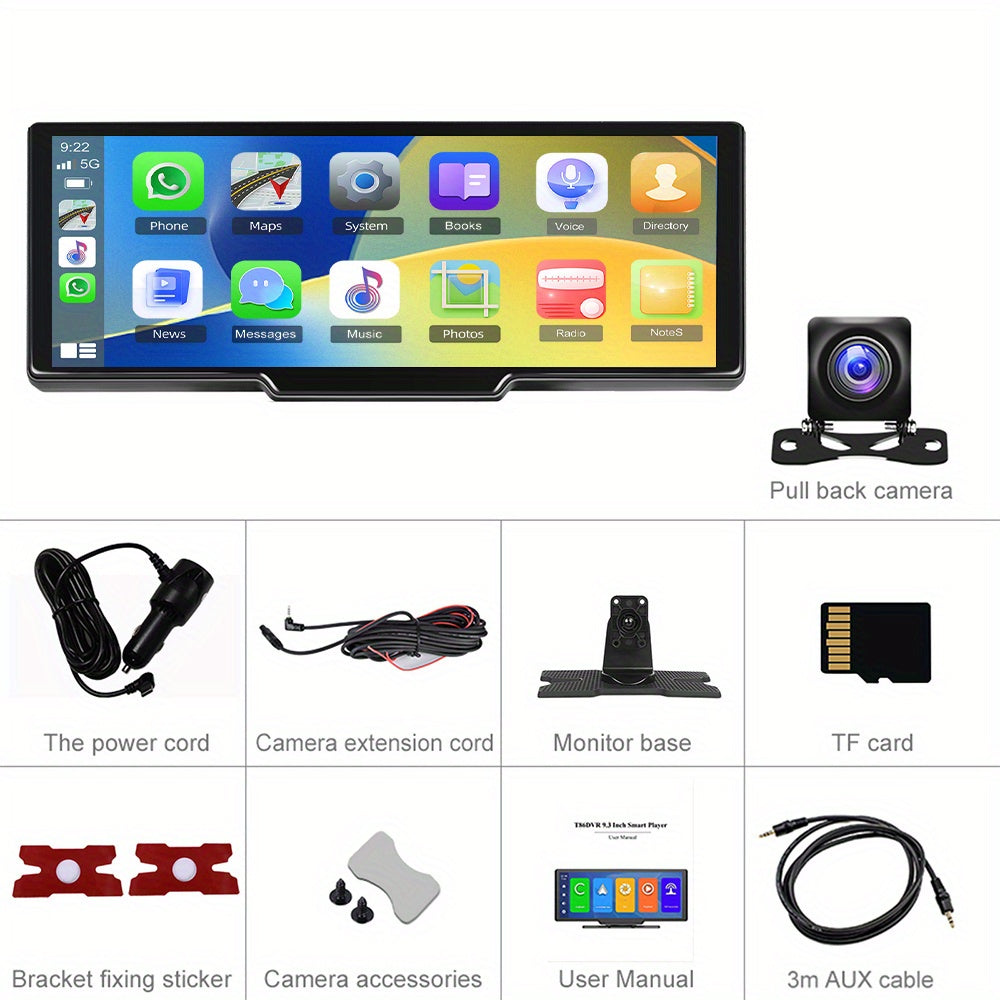Interactive Touchscreen Car Display with CarPlay, 2.5K Dash Cam & 1080P Backup Camera