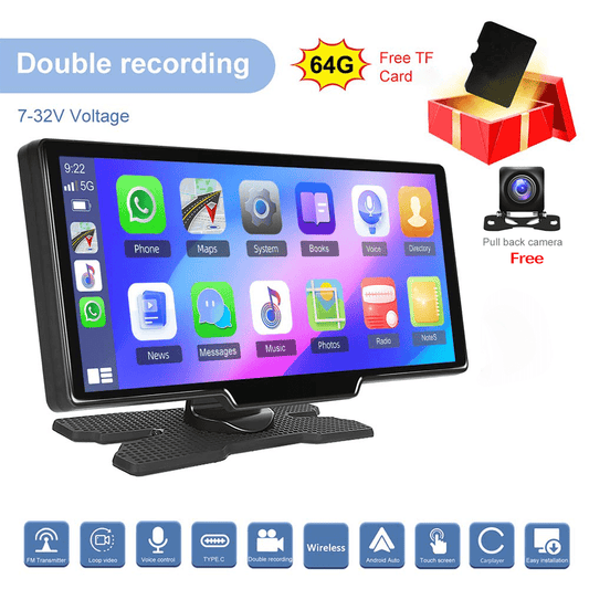 Interactive Touchscreen Car Display with CarPlay, 2.5K Dash Cam & 1080P Backup Camera